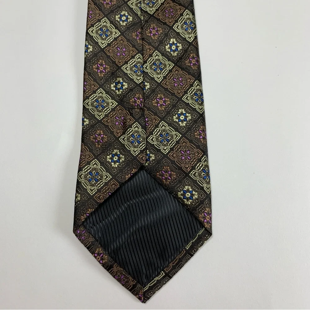 Hi-Tie‎ Tie Men's 100% Silk Brown Tone Geometric 3.25